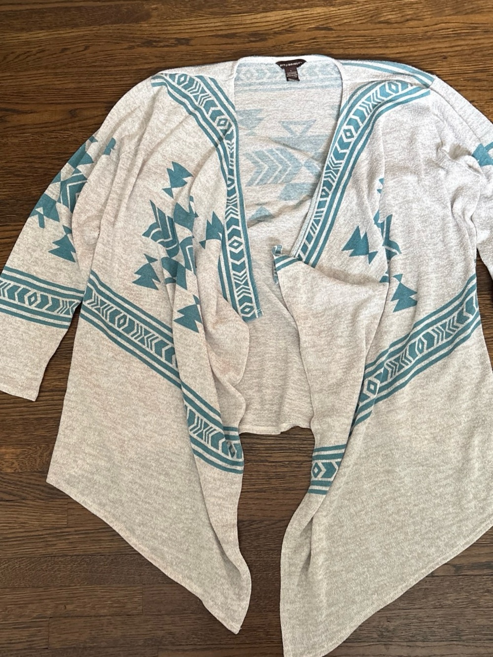 Bit & Bridle Teal Aztec Pattern Open Cardigan